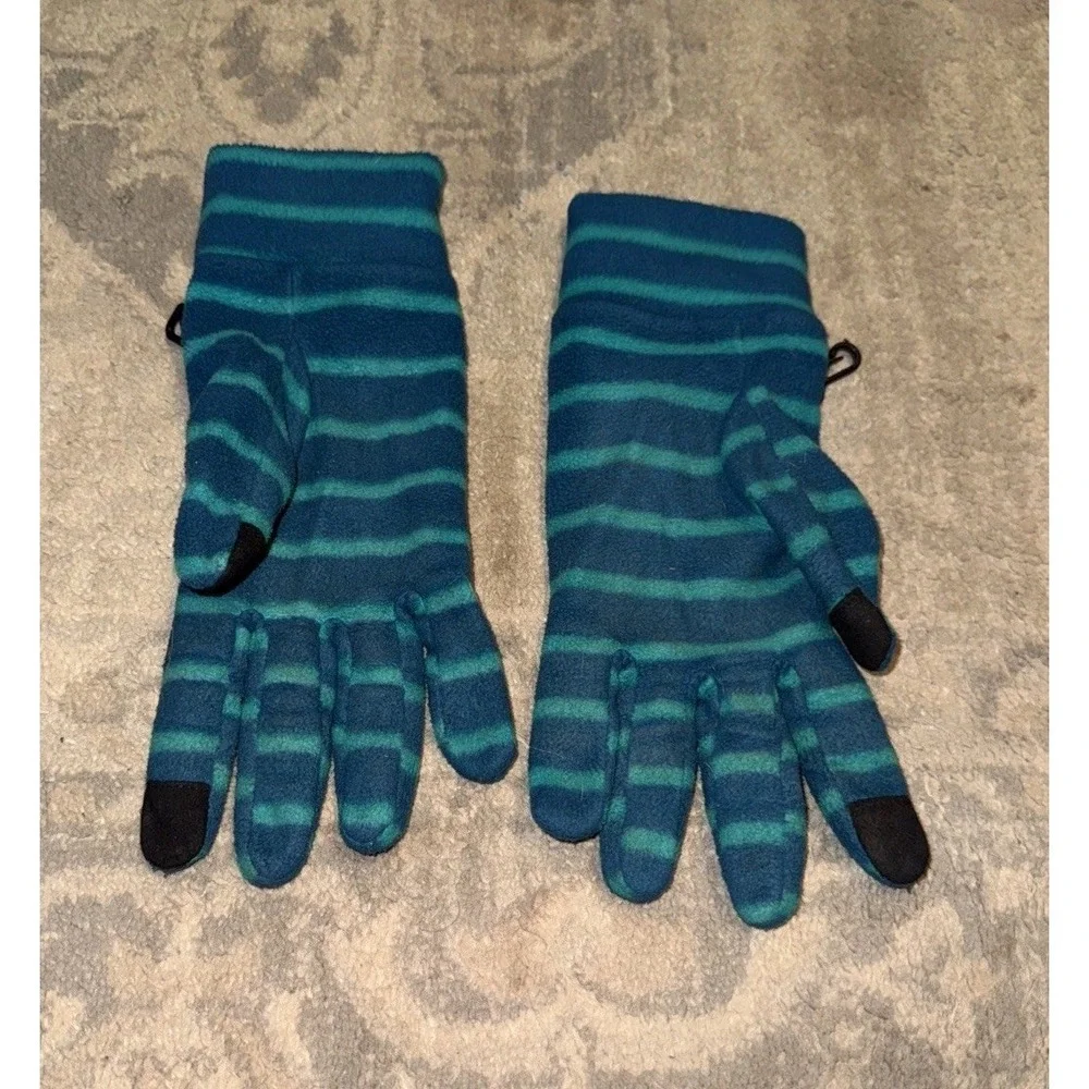 Lands' End Womens Sz Large /X-large L/XL ‎ Blue Stripe Fleece Texting Gloves
